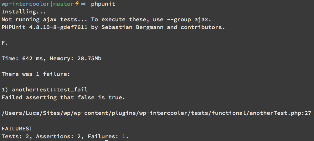 phpunit ran in plugin root