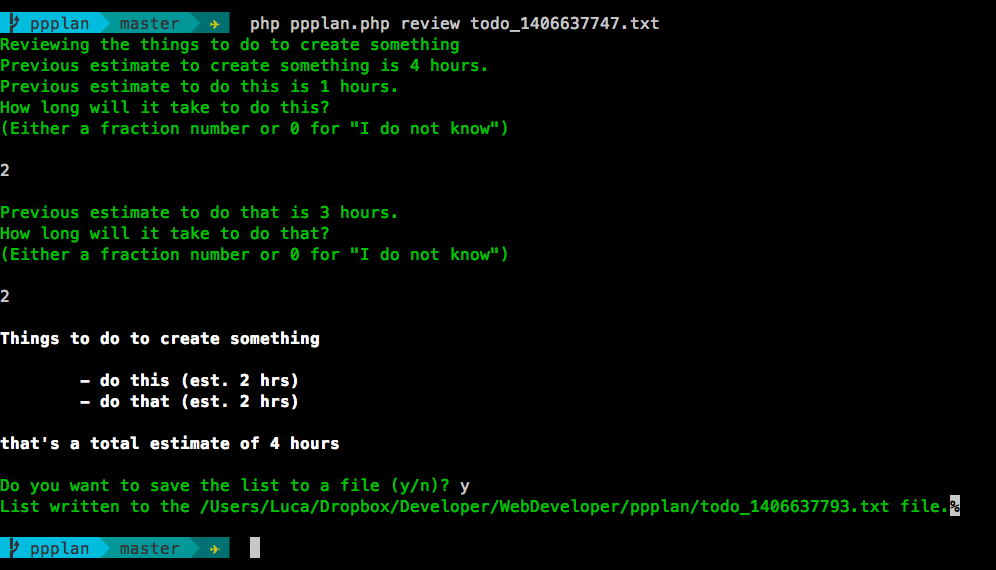 Review of a Ppplan list in terminal