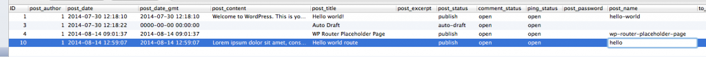 Sequel PRO: change the hello world route page post_name