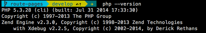 php --version terminal command  output