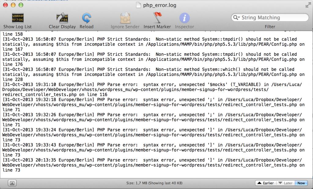 PHP error log on a Mac machine