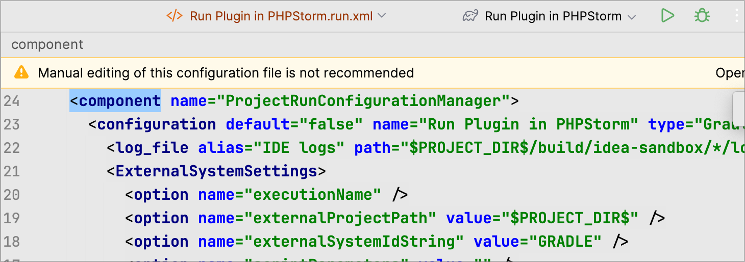 Run debug menu in the IDE