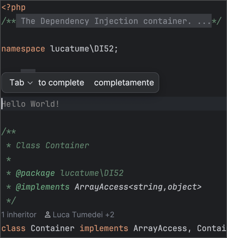 Hello world completion