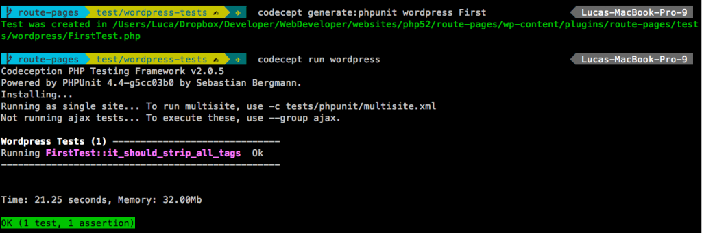 First test run in Codeception context passes
